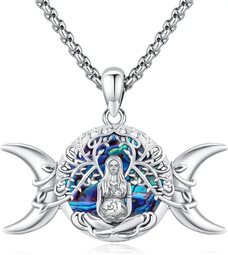Miniatura 213 de Collar de pentagrama de plata de ley con triple luna, diosa celta, nudo celta, nudo de brujas, Ankh, sol y luna, Hécate, lilith, Santa Muerte