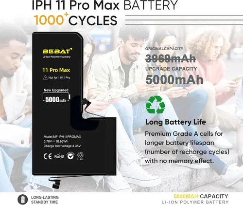 Miniatura 5 de Batería de repuesto para iPhone 11 PRO MAX, batería de repuesto de polímero de iones de litio de alta capacidad de 5000 mAh para modelo A2218 A2161