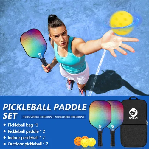 Miniatura 7 de Juego de 2 palas de pickleball aprobadas por USAPA de fibra de carbono (CHS) núcleo de panal de polipropileno, agarre antideslizante que absorbe
