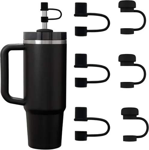 Miniatura 13 de 6 piezas de cubiertas de pajita de silicona con tapa compatible con vaso Stanley de 30-40 oz con mango, tapa de 10 mm, cubiertas de pajita a prueba