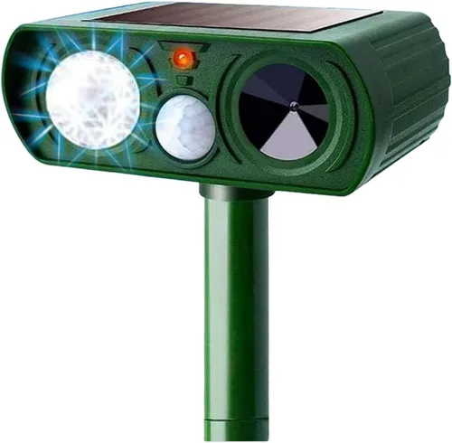 Repelente de animales, alimentado por energía solar, ultrasónico, repelente de animales, sensor de movimiento y luz intermitente al aire libre,