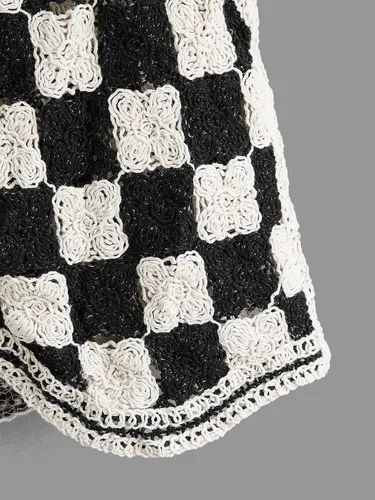 Miniatura 4 de Verdusa Chaleco de punto a cuadros con botones en la parte delantera y cuello en V para mujer