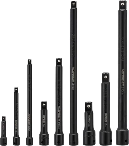 Miniatura 2 de MIXPOWER Juego de barras de extensión de 9 piezas, extensión de zócalo de 1/4", 3/8" y 1/2", acero al cromo vanadio premium con acabado de fosfato