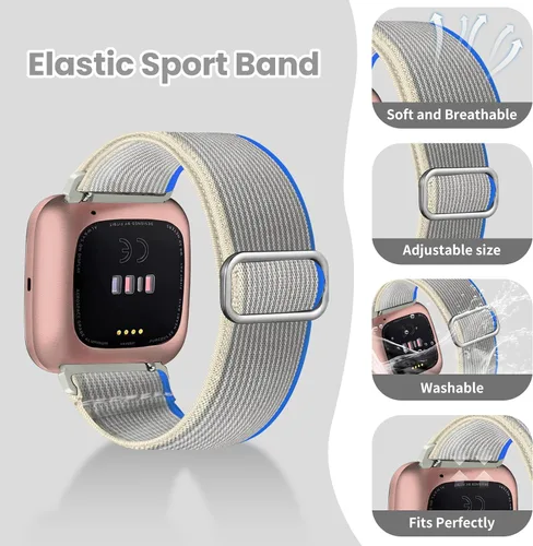Miniatura 3 de Paquete de 8 bandas elásticas compatibles con Fitbit Versa 2/Lite/SE para mujeres y hombres, correa trenzada de nailon elástico ajustable Solo Loop