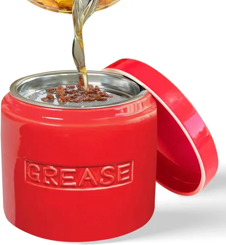 Miniatura 12 de Ahorrador de Grasa de Tocino con Colador - Contenedor de Grasa de Cerámica Recipiente de Almacenamiento de 1L Retiene Goteos de Grasa de Tocino