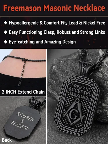 Miniatura 5 de FaithHeart Masonic Necklace for Men, Freemason Compass Symbol 18K Gold PlatedStainless Steel Free and Accepted Masons Pendant Jewelry with Gift Box