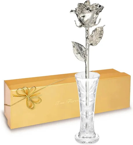 Miniatura 12 de Forever Rose Rosa real bañada en plata, rosa preservada hecha a mano en piel de lujo con luz LED, regalo romántico y elegante para ella, Funda