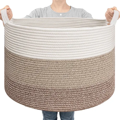 Miniatura 24 de Goodpick Cesta de manta de 65 litros, 19.7 x 12.6 pulgadas, cesta de cuerda de algodón, para sala de estar, organizadores de juguetes