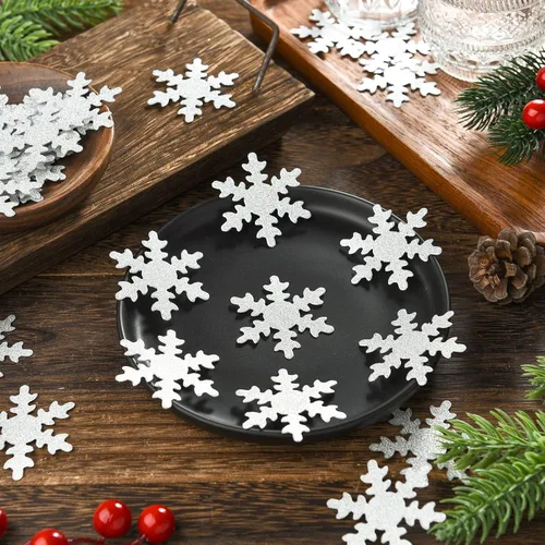 Miniatura 3 de Skylety 100 piezas de confeti grande de copo de nieve de 1.97 pulgadas, confeti de Navidad con purpurina de doble cara, decoración de mesa de fiesta