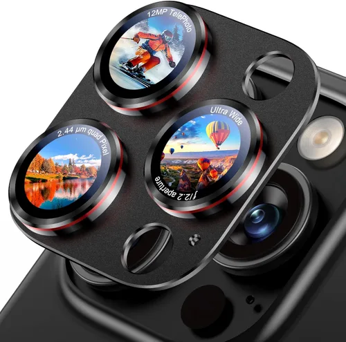 Miniatura 14 de Uyiton Protector de lente de cámara para iPhone 17 Pro - [Tipografía única + lente de teléfono diseño de círculo rojo] Cubierta de cámara de vidrio