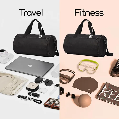 Miniatura 5 de Bolsa de gimnasio para hombres y mujeres, bolsa deportiva de entrenamiento con bolsillo húmedo y compartimento para zapatos, Negro