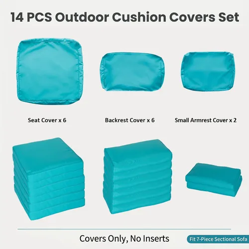 Miniatura 2 de KINTNESS Fundas de cojín de repuesto para sofá modular de ratán de 7 piezas, 14 fundas impermeables para cojines de patio con cremallera (azul)