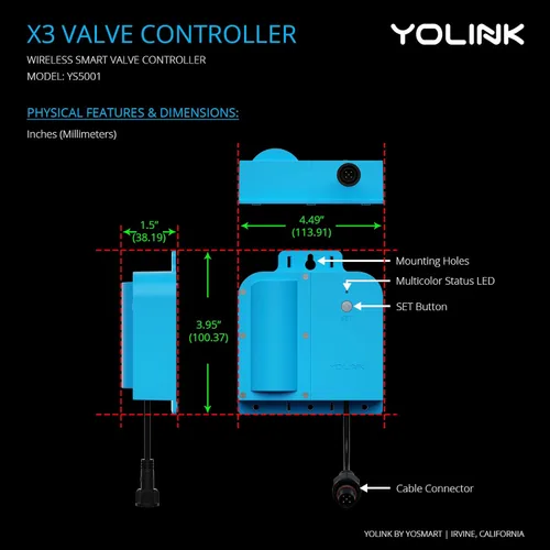 Miniatura 3 de Kit de controlador de válvula YoLink X3 certificado NSF, válvula de bola de acero inoxidable de 1 pulgada, LoRa de largo alcance, litio de más de 10