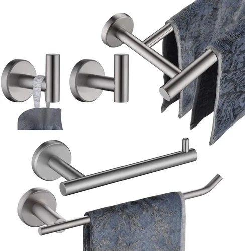 JQK BAS105-BN - Juego de accesorios de baño de 5 piezas, accesorios de baño con acabado cepillado, incluye barra de toalla de 24 pulgadas, barra de
