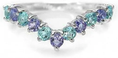 Miniatura 3 de Silvershake Genuine Gemstones 925 Sterling Silver Chevron Style V Shape Stackable Ring Jewelry for Women