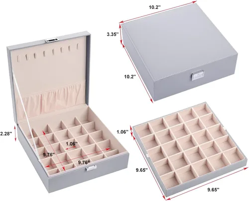 Miniatura 6 de homing Caja organizadora de aretes con 50 ranuras con 8 ganchos para collares regalos de cumpleaños y Navidad 2 bandejas clásicas de piel sintética