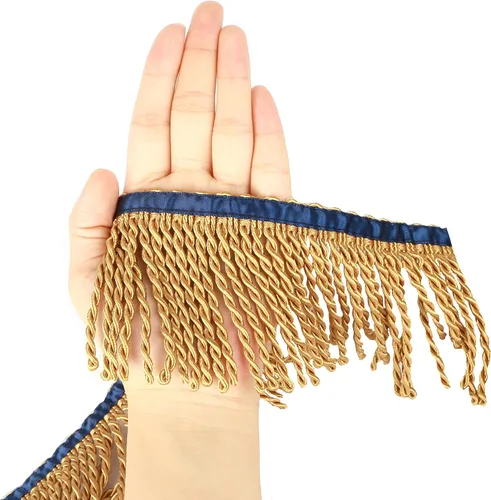 BEL AVENIR Cortina con flecos de lingote con cinta azul de 5.3 yardas x 3 pulgadas, adornos de tela para costura, decoración de bricolaje para Dorado