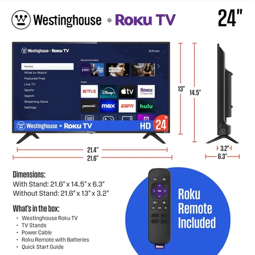 Miniatura 5 de Westinghouse Roku TV - Smart TV de 24 pulgadas, televisión HD con conectividad Wi-Fi y aplicación móvil, pantalla plana, Bluetooth, compatible