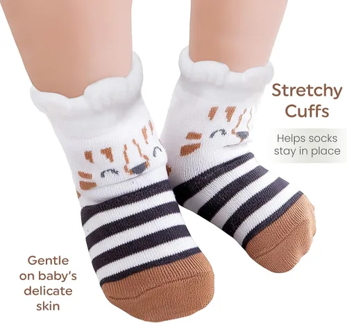 Miniatura 8 de Calcetines de algodón orgánico, 8 pares de calcetines para bebés de 0 a 6 meses, calcetines para recién nacidos con agarre, suela antideslizante
