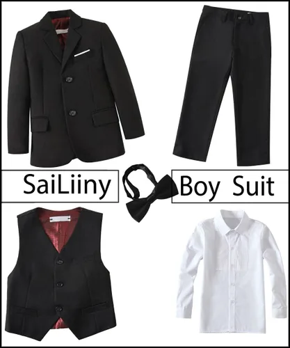 Miniatura 2 de Trajes de 5 piezas para niños, pantalones blazer ajustados, color negro y azul, traje para boda