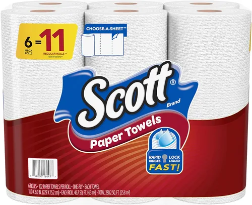 Scott Toallas de papel, elige una hoja: 6 megarrollos = 11 rollos regulares (102 hojas por rollo)