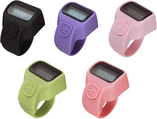 Miniatura 15 de Contador de dedos 5 canales digital Tasbih Número Clickers con pantalla LCD para contar oración tejer regalo deportivo Contador negro de moda