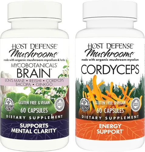 Host Defense Paquete con cápsulas MycoBotanicals Brain*, 60 cápsulas Cordyceps, 60 unidades - Apoya la memoria y la concentración - Apoya la salud y