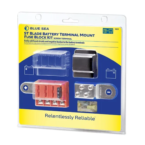Miniatura 6 de Blue Sea Systems Kit de circuito de 4 vías, bloque de fusibles de cuchilla ST 5024, montaje en terminal de batería, 100 amperios Con tapa.