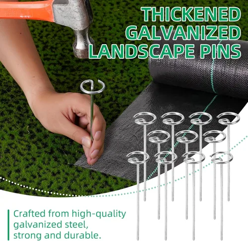 Miniatura 2 de 150 Pack 6 Inch Landscape Staples, Thickened 8 Gauge Circle Top Garden Stakes Heavy Duty Galvanized Landscape Fabric Pins for Securing Weed Barrier