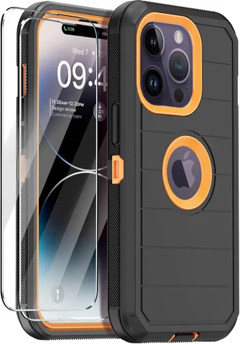 Miniatura 9 de Funda para iPhone 14 Pro con 2 protectores de pantalla, resistente protección contra caídas a prueba de golpes, cuerpo completo, 3 capas, militar