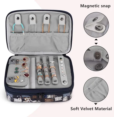 Miniatura 8 de Teamoy Estuche organizador de joyas de viaje, soporte para bolsa de almacenamiento para collares, aretes, anillos, reloj y más, alta capacidad