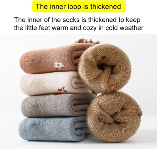 Miniatura 4 de Calcetines antideslizantes para bebés, calcetines cálidos y gruesos antideslizantes para niñas, niños y recién nacidos, 5 pares