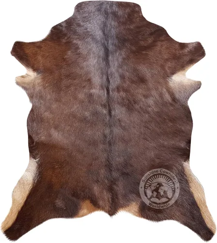 Miniatura 2 de Sunshine Cowhides Alfombra de piel de cabra 100% auténtica, piel de cabra natural en tono oscuro, para sala de estar, dormitorio y oficina, alfombra