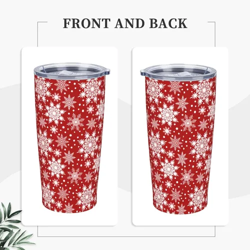 Miniatura 9 de Perinsto Vaso de viaje de 20 onzas con tapa y pajilla, diseño de copos de nieve de invierno, vaso de acero inoxidable rojo, taza de café aislada