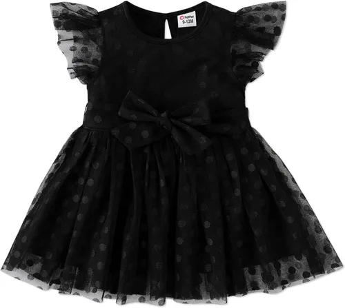 PATPAT Baby Girl Princess Dresses Ruffle Sleeve Tutu Dress Butterfly Tulle Dress Flower Girl Party Birthday Dresses