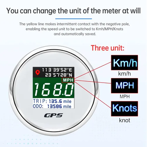 ARTILAURA Velocímetro GPS digital de 52 mm 2-1/16" para barco, velocímetro GPS, medidor de velocidad, mph, km/h, nudos, pantalla TFT, antena, Blanco
