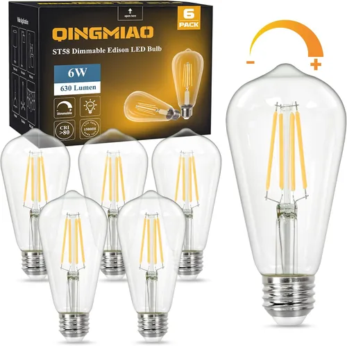 Miniatura 9 de Qingmiao – Bombillas LED vintage con diseño Edison, ST58 regulables de 4W, base E26, equivalente a 40W, luz LED blanca suave de 3000K, bombillas