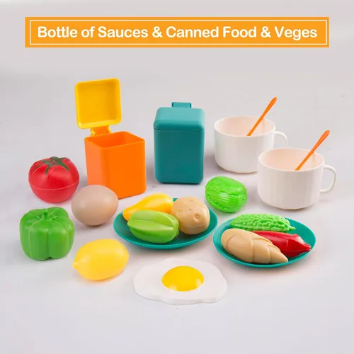 Miniatura 4 de 118 piezas de mini accesorios de cocina para niños, juego de cocina de simulación con utensilios de cocina, vajilla y 2 juegos de frutas, regalo