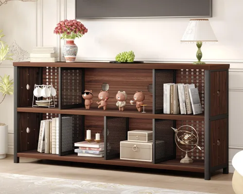 Miniatura 12 de LVB Estantería Horizontal Negra, Organizador de Almacenamiento Moderno en Cubos Estantería, Estante Industrial Ancho Largo de Madera Metal
