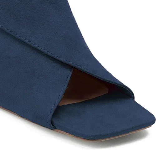 Miniatura 5 de LEHOOR Botines de tacón grueso para mujer, con puntera abierta, de gamuza, con corte lateral, puntera abierta, cuadrada, de 2 pulgadas, tacón medio