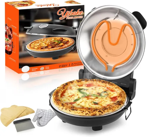 Horno eléctrico para pizza de 12 pulgadas, máquina de pizza de encimera con piedra de cerámica, calienta hasta 800 °F, horno de pizza portátil de