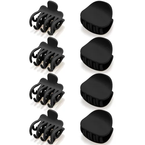 ATODEN Pinzas para el cabello negras pequeñas de doble fila mate – 8 pinzas redondas con dientes para cabello grueso, fino y corto, accesorios lindos