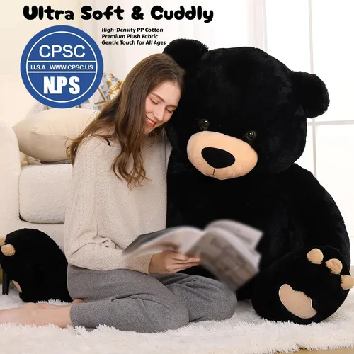Miniatura 4 de MorisMos Oso de peluche gigante de 5 pies, 59 pulgadas, oso de peluche negro grande para decoración de fiesta de baby shower, regalo de animal