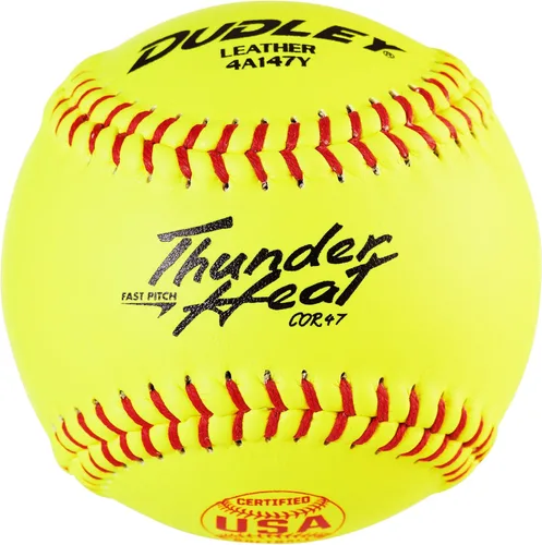 Miniatura 9 de Dudley Fastpitch Softballs Official USAB, USSSA, & NFHS Multiple 12 Count Options NFHS - Thunder Heat - Funda de piel amarilla de 12