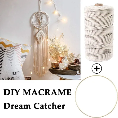 Miniatura 7 de Kit de macramé de 152 piezas para principiantes: cordón de macramé de algodón natural, anillos de madera y metal, cuentas, palos y aros, perfecto