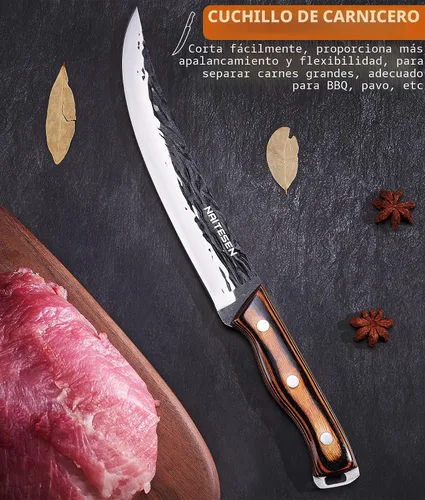 Miniatura 3 de Naitesen 4 piezas de cuchillo de carnicero forjado a mano y cuchillo de cocina 2 en 1, juego de cuchillo de chef serbio resistente para carne