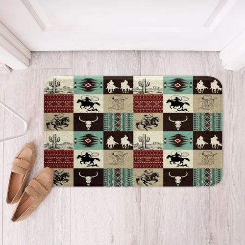 Miniatura 12 de Feelyou Aztec Bathroom Rugs Aztec Southwestern Printed Bath Mats for Bathroom Bohemian Bath Rugs for Shower Tub Cowboy Cowgirl Bathroom Accossories