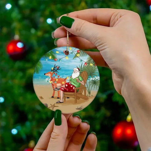 Miniatura 4 de Adornos para árbol de Navidad, Papá Noel en la playa, adorno de Navidad, adorno de recuerdo para decoración del hogar, colgantes colgantes colgantes