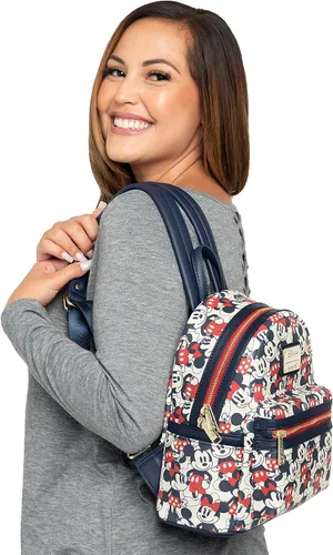 Miniatura 6 de Loungefly Disney Mickey Minnie Mouse Mini Mochila Bolso AOP Rojo Marino marino