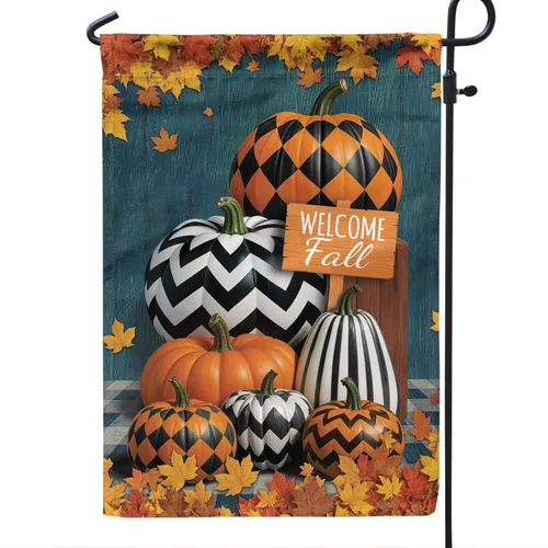 Miniatura 3 de V VIBEPY Banderas de jardín impresas de doble cara de otoño, bandera de jardín de 12 x 18 pulgadas, calabaza de otoño, regalos de bienvenida de otoño
